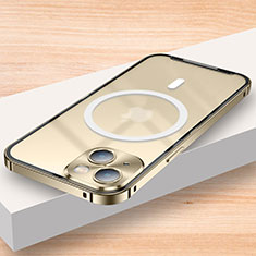 Carcasa Bumper Lujo Marco de Metal y Plastico Funda con Mag-Safe Magnetic LK2 para Apple iPhone 14 Oro