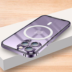 Carcasa Bumper Lujo Marco de Metal y Plastico Funda con Mag-Safe Magnetic LK2 para Apple iPhone 14 Pro Morado