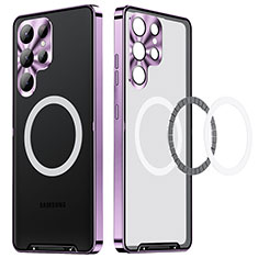 Carcasa Bumper Lujo Marco de Metal y Plastico Funda con Mag-Safe Magnetic LK2 para Samsung Galaxy S23 Ultra 5G Morado