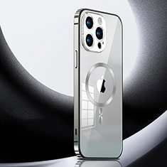 Carcasa Bumper Lujo Marco de Metal y Plastico Funda con Mag-Safe Magnetic LK3 para Apple iPhone 15 Pro Max Plata