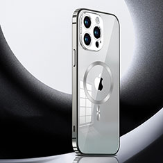 Carcasa Bumper Lujo Marco de Metal y Plastico Funda con Mag-Safe Magnetic LK3 para Apple iPhone 15 Pro Plata