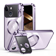 Carcasa Bumper Lujo Marco de Metal y Plastico Funda con Mag-Safe Magnetic LK4 para Apple iPhone 13 Morado