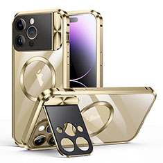 Carcasa Bumper Lujo Marco de Metal y Plastico Funda con Mag-Safe Magnetic LK4 para Apple iPhone 13 Pro Max Oro