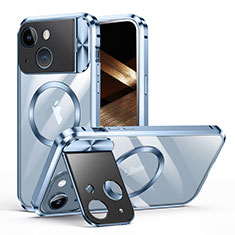 Carcasa Bumper Lujo Marco de Metal y Plastico Funda con Mag-Safe Magnetic LK4 para Apple iPhone 14 Azul