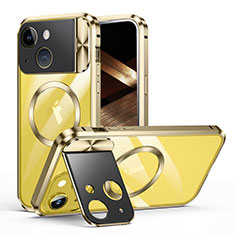 Carcasa Bumper Lujo Marco de Metal y Plastico Funda con Mag-Safe Magnetic LK4 para Apple iPhone 15 Oro