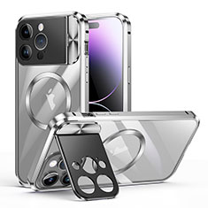 Carcasa Bumper Lujo Marco de Metal y Plastico Funda con Mag-Safe Magnetic LK4 para Apple iPhone 15 Pro Plata