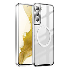 Carcasa Bumper Lujo Marco de Metal y Plastico Funda con Mag-Safe Magnetic P01 para Samsung Galaxy S21 Plus 5G Plata