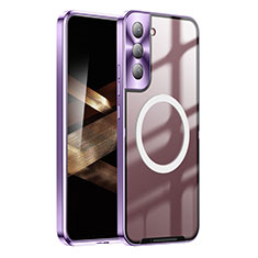 Carcasa Bumper Lujo Marco de Metal y Plastico Funda con Mag-Safe Magnetic P01 para Samsung Galaxy S24 5G Morado