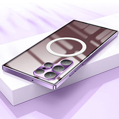 Carcasa Bumper Lujo Marco de Metal y Plastico Funda con Mag-Safe Magnetic para Samsung Galaxy S23 Ultra 5G Morado