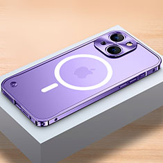 Carcasa Bumper Lujo Marco de Metal y Plastico Funda con Mag-Safe Magnetic QC1 para Apple iPhone 14 Morado