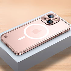 Carcasa Bumper Lujo Marco de Metal y Plastico Funda con Mag-Safe Magnetic QC1 para Apple iPhone 14 Oro Rosa