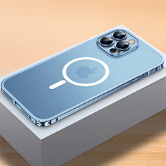 Carcasa Bumper Lujo Marco de Metal y Plastico Funda con Mag-Safe Magnetic QC2 para Apple iPhone 14 Pro Max Azul