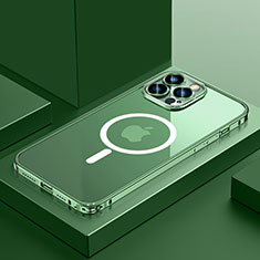 Carcasa Bumper Lujo Marco de Metal y Plastico Funda con Mag-Safe Magnetic QC3 para Apple iPhone 13 Pro Max Verde
