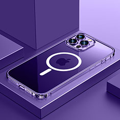 Carcasa Bumper Lujo Marco de Metal y Plastico Funda con Mag-Safe Magnetic QC3 para Apple iPhone 14 Pro Morado