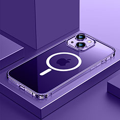 Carcasa Bumper Lujo Marco de Metal y Plastico Funda con Mag-Safe Magnetic QC3 para Apple iPhone 15 Morado