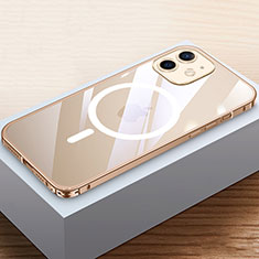 Carcasa Bumper Lujo Marco de Metal y Plastico Funda con Mag-Safe Magnetic QC4 para Apple iPhone 12 Mini Oro