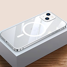 Carcasa Bumper Lujo Marco de Metal y Plastico Funda con Mag-Safe Magnetic QC4 para Apple iPhone 13 Mini Plata