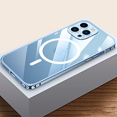 Carcasa Bumper Lujo Marco de Metal y Plastico Funda con Mag-Safe Magnetic QC4 para Apple iPhone 13 Pro Azul