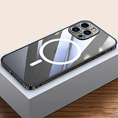 Carcasa Bumper Lujo Marco de Metal y Plastico Funda con Mag-Safe Magnetic QC4 para Apple iPhone 14 Pro Negro