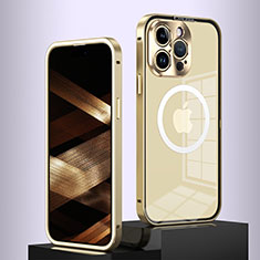 Carcasa Bumper Lujo Marco de Metal y Plastico Funda con Mag-Safe Magnetic QC5 para Apple iPhone 14 Pro Max Oro