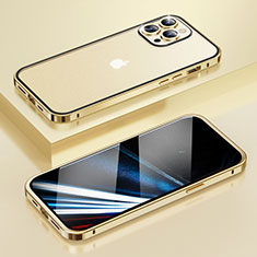 Carcasa Bumper Lujo Marco de Metal y Plastico Funda LF4 para Apple iPhone 13 Pro Max Oro