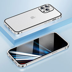 Carcasa Bumper Lujo Marco de Metal y Plastico Funda LF4 para Apple iPhone 13 Pro Max Plata