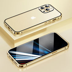 Carcasa Bumper Lujo Marco de Metal y Plastico Funda LF4 para Apple iPhone 13 Pro Oro