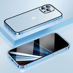 Carcasa Bumper Lujo Marco de Metal y Plastico Funda LF4 para Apple iPhone 15 Pro Max Azul