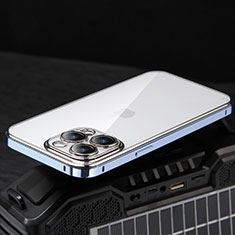 Carcasa Bumper Lujo Marco de Metal y Plastico Funda LF5 para Apple iPhone 13 Pro Max Azul