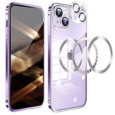 Carcasa Bumper Lujo Marco de Metal y Plastico Funda LF5 para Apple iPhone 15 Plus Morado