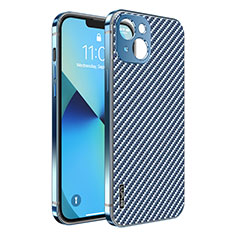 Carcasa Bumper Lujo Marco de Metal y Plastico Funda LF6 para Apple iPhone 13 Azul