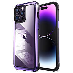 Carcasa Bumper Lujo Marco de Metal y Plastico Funda LF6 para Apple iPhone 14 Pro Max Morado