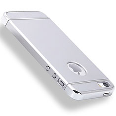 Carcasa Bumper Lujo Marco de Metal y Plastico Funda M01 para Apple iPhone SE Plata