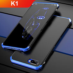 Carcasa Bumper Lujo Marco de Metal y Plastico Funda M01 para Oppo K1 Azul y Negro