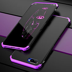 Carcasa Bumper Lujo Marco de Metal y Plastico Funda M01 para Oppo K1 Morado