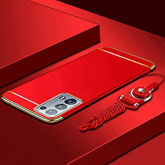 Carcasa Bumper Lujo Marco de Metal y Plastico Funda para Oppo Reno6 Pro 5G Rojo