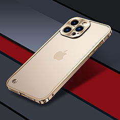 Carcasa Bumper Lujo Marco de Metal y Plastico Funda QC1 para Apple iPhone 14 Pro Max Oro