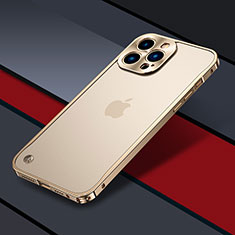 Carcasa Bumper Lujo Marco de Metal y Plastico Funda QC1 para Apple iPhone 15 Pro Max Oro