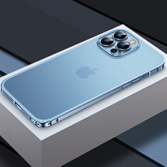 Carcasa Bumper Lujo Marco de Metal y Plastico Funda QC3 para Apple iPhone 13 Pro Max Azul