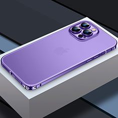 Carcasa Bumper Lujo Marco de Metal y Plastico Funda QC3 para Apple iPhone 14 Pro Morado