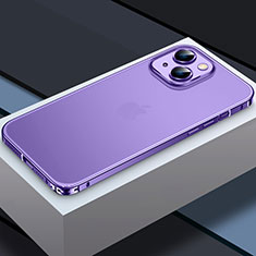 Carcasa Bumper Lujo Marco de Metal y Plastico Funda QC3 para Apple iPhone 15 Morado