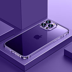 Carcasa Bumper Lujo Marco de Metal y Plastico Funda QC4 para Apple iPhone 15 Pro Max Morado