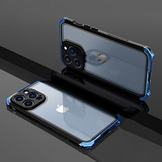 Carcasa Bumper Lujo Marco de Metal y Plastico Funda SQ1 para Apple iPhone 13 Pro Max Azul