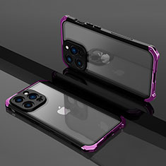 Carcasa Bumper Lujo Marco de Metal y Plastico Funda SQ1 para Apple iPhone 14 Pro Max Morado