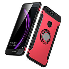 Carcasa Bumper Silicona y Plastico Mate con Anillo de dedo Soporte para Huawei Honor 8 Rojo