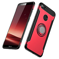 Carcasa Bumper Silicona y Plastico Mate con Anillo de dedo Soporte para Huawei Honor 9 Lite Rojo