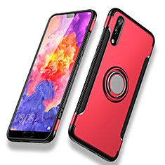 Carcasa Bumper Silicona y Plastico Mate con Anillo de dedo Soporte para Huawei P20 Rojo