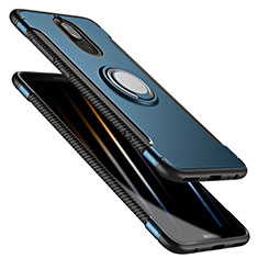 Carcasa Bumper Silicona y Plastico Mate con Anillo de dedo Soporte para Huawei Rhone Azul