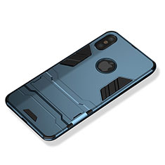 Carcasa Bumper Silicona y Plastico Mate con Soporte para Apple iPhone Xs Azul