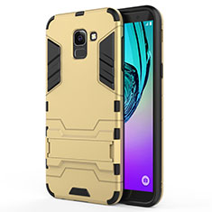 Carcasa Bumper Silicona y Plastico Mate con Soporte para Samsung Galaxy J6 (2018) J600F Oro